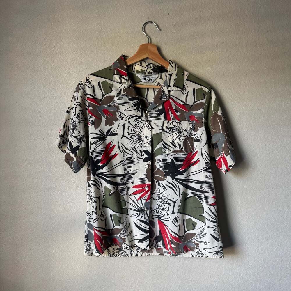 Vintage 90s Blair Tiger Safari All Over Print Button Up Shirt Medium